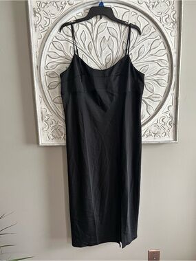 a new day Black Satin Midi Slip Dress